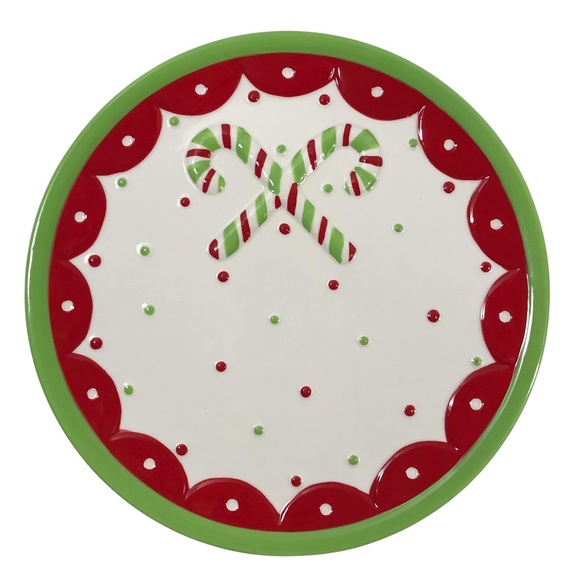 Fun & Frolic 2007 Kate Honarvar by Demdaco Christmas Candy Cane Snack Plate - Picture 1 of 5